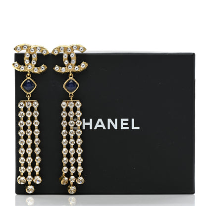 Chanel Resin Crystal CC Drop Earrings Gold Blue 5 of 5