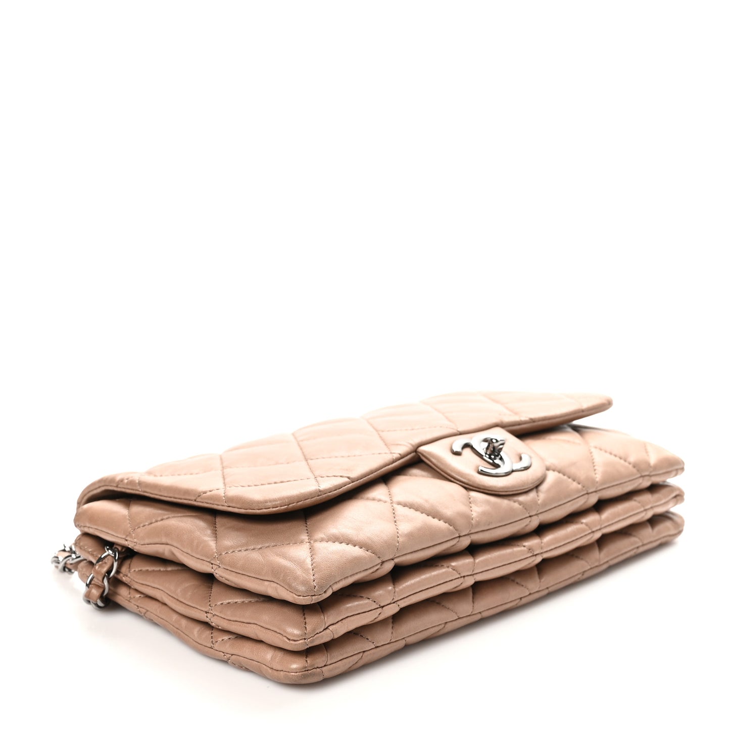 Lambskin Quilted Chanel 3 Accordion Flap Bag Dark Beige