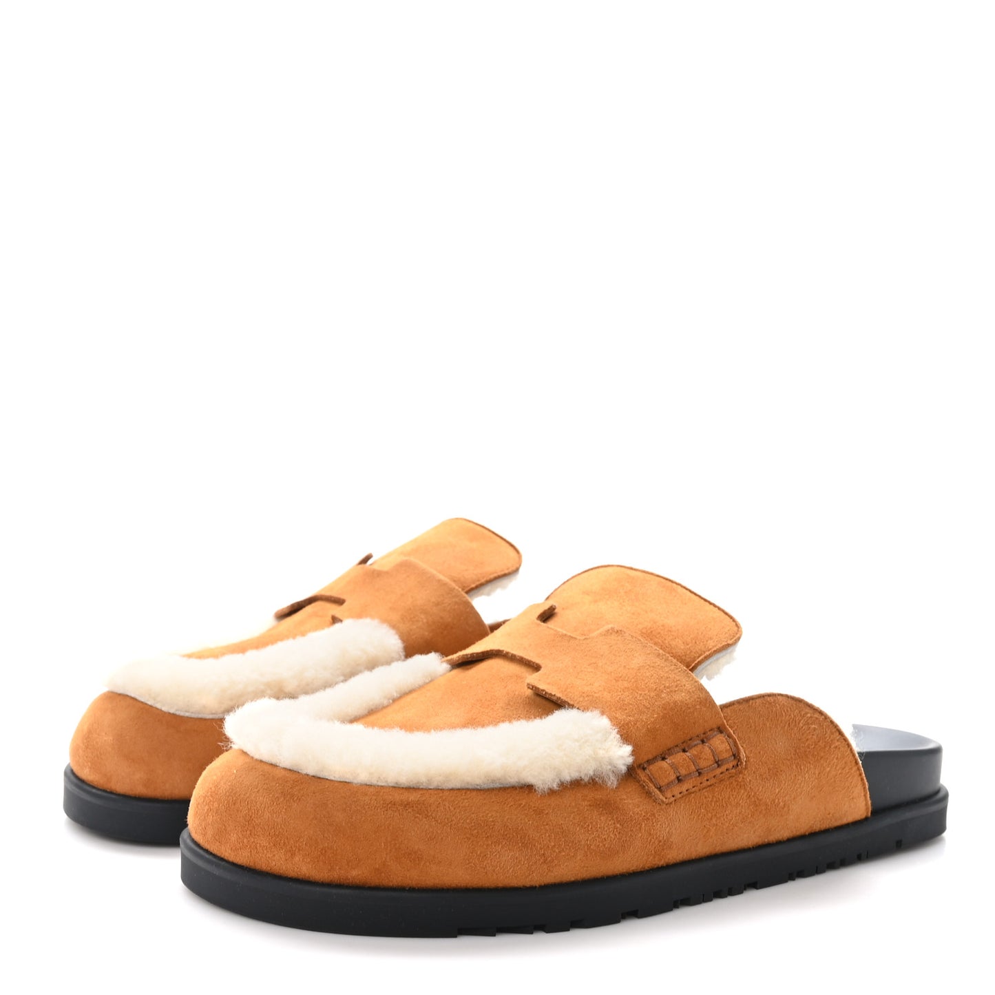 Suede Goatskin Shearling Go Mules 38.5 Natural Ecru