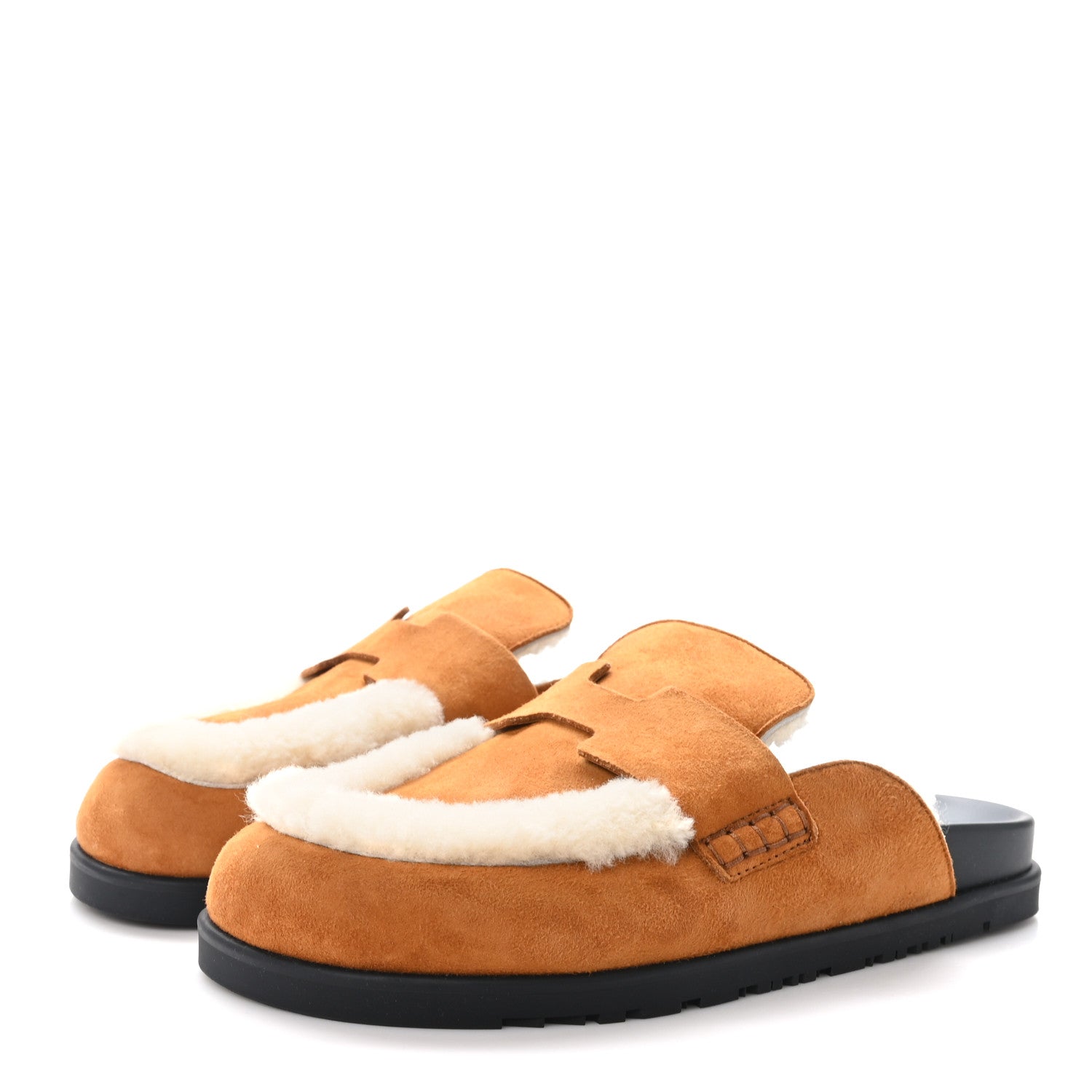 Hermes Suede Goatskin Shearling Go Mules 38.5 Natural Ecru 3 of 9