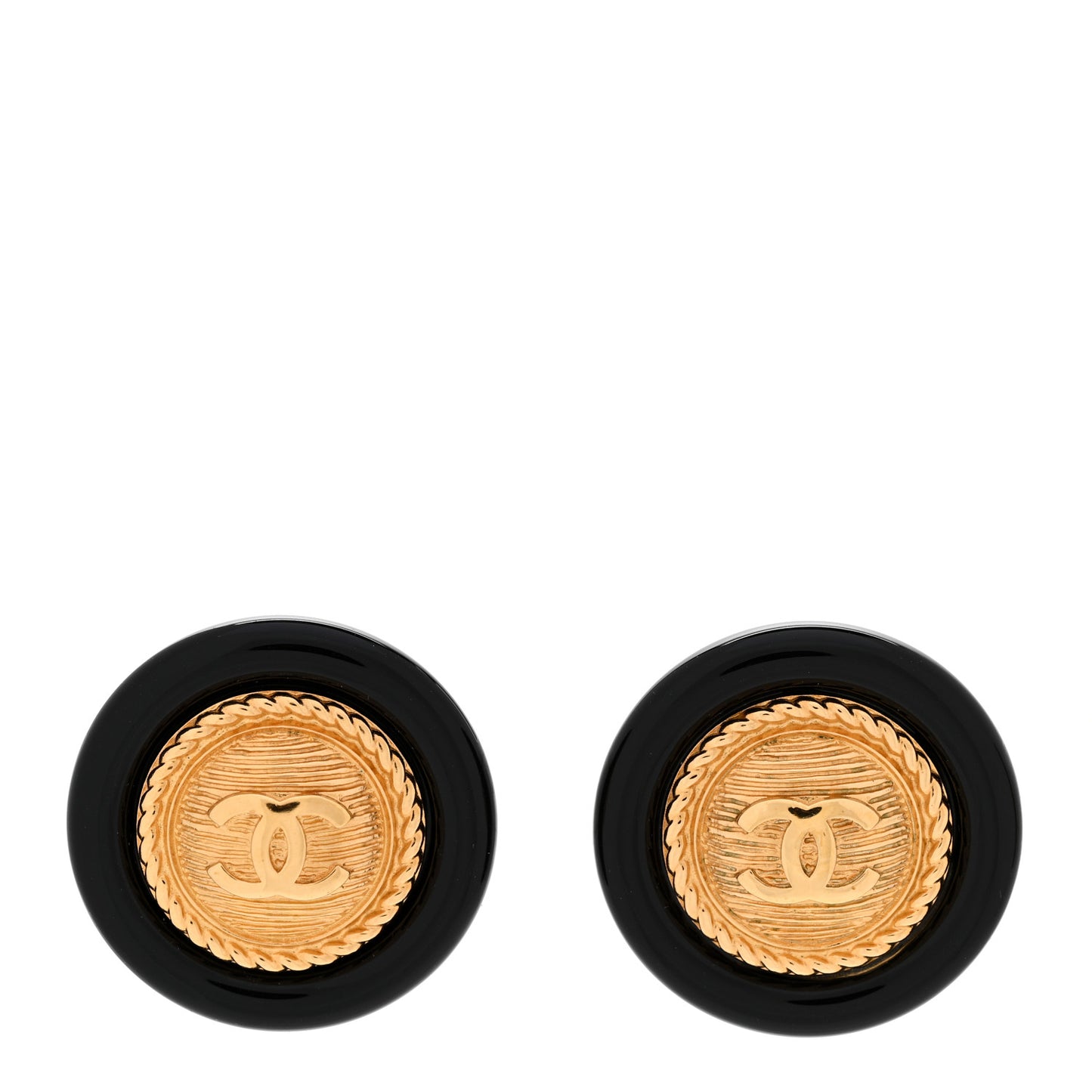Resin CC Button Earrings Gold Black