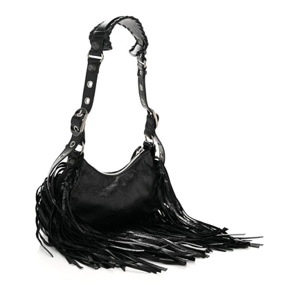 Balenciaga Agneau Arena Le Cagole Fringe Shoulder Bag XS Black 4 of 12