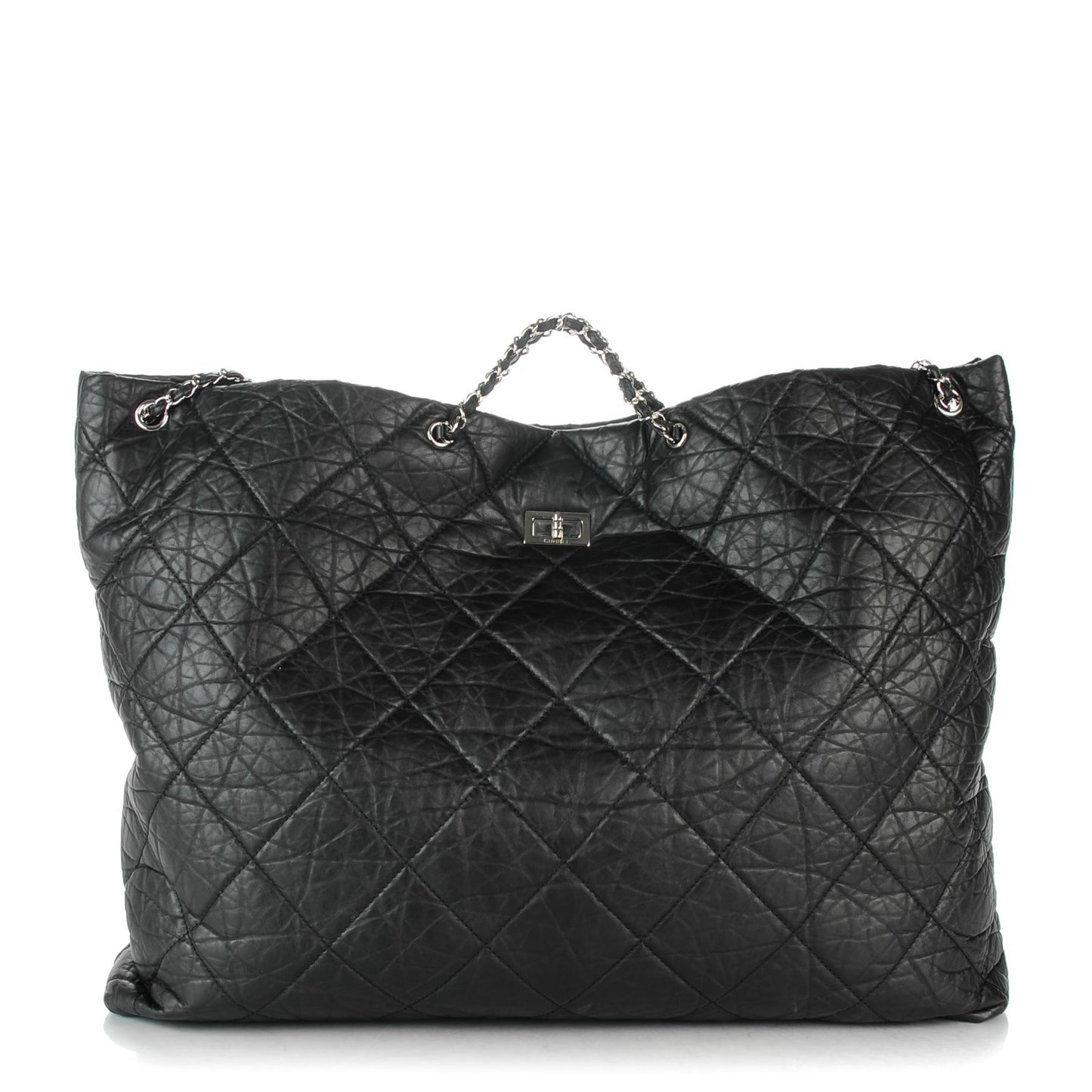 Aged Calfskin Oversized Reissue Drawstring Tote Black