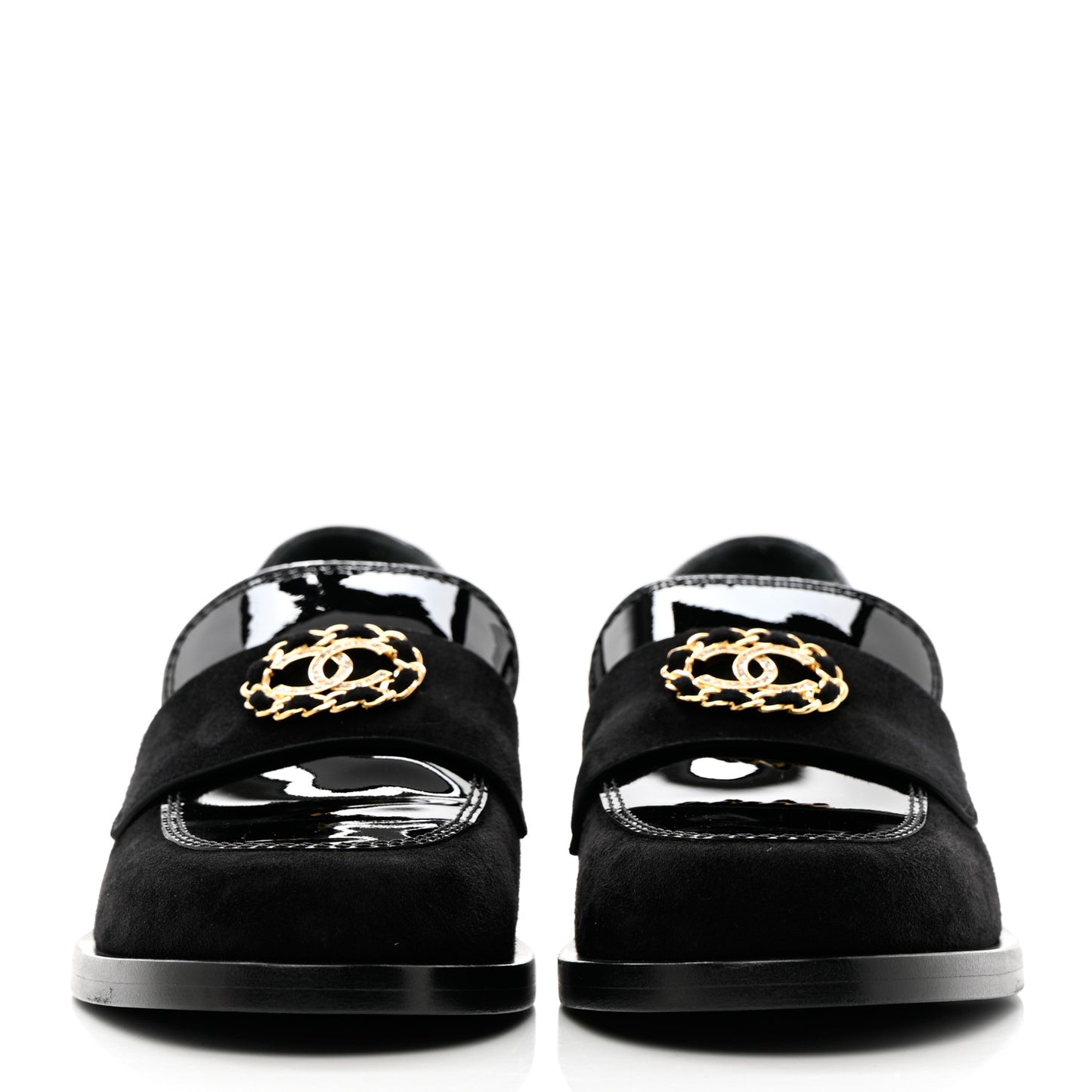 Patent Calfskin Suede Kidskin CC Mocassin Loafers 37 Black