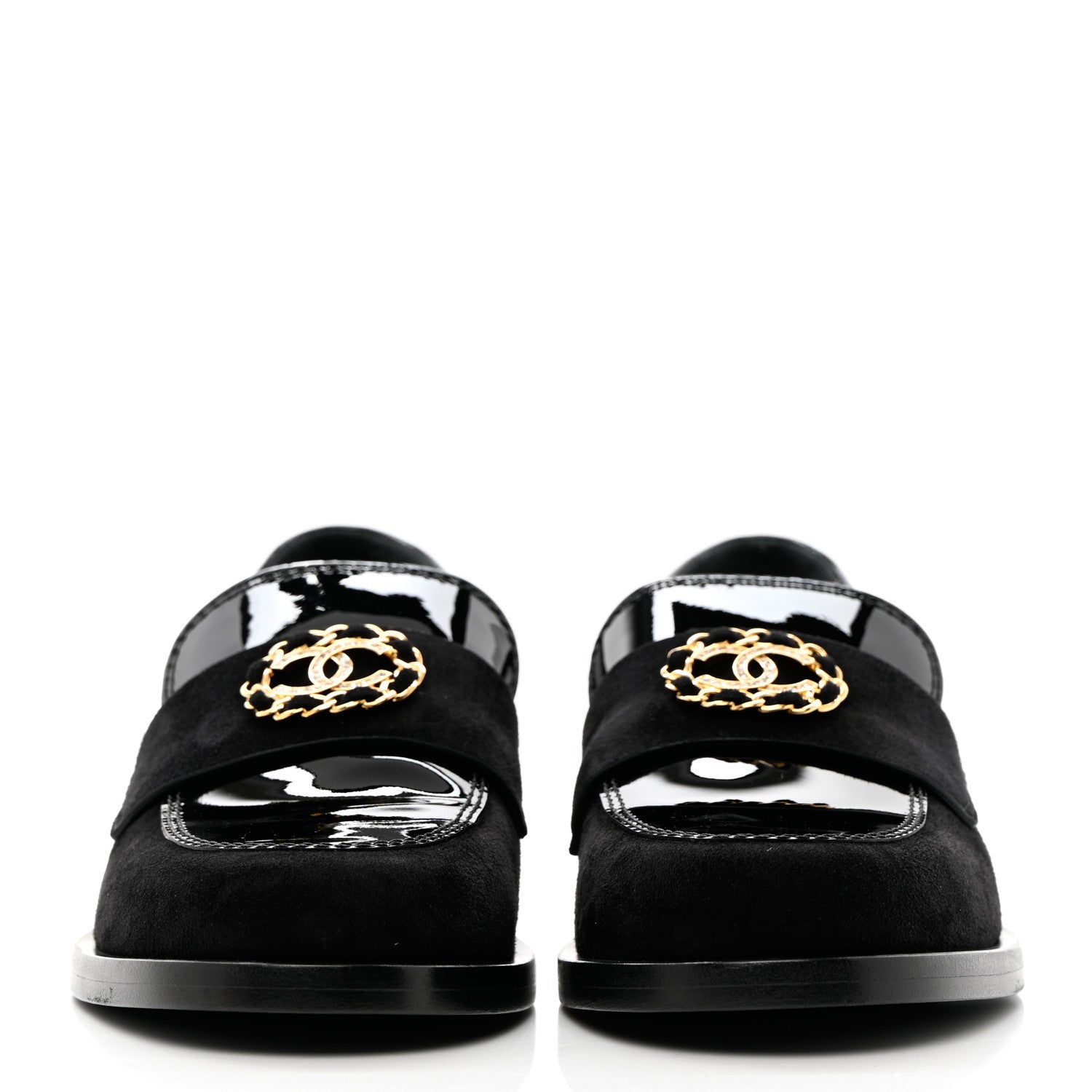 Chanel Patent Calfskin Suede Kidskin CC Mocassin Loafers 37 Black 2 of 14