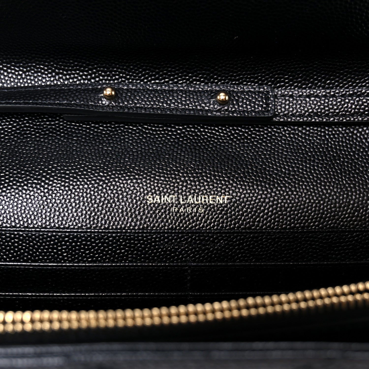 Saint Laurent Grain De Poudre Matelasse Chevron Monogram Chain Wallet Black 6 of 9