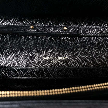 Saint Laurent Grain De Poudre Matelasse Chevron Monogram Chain Wallet Black 6 of 9