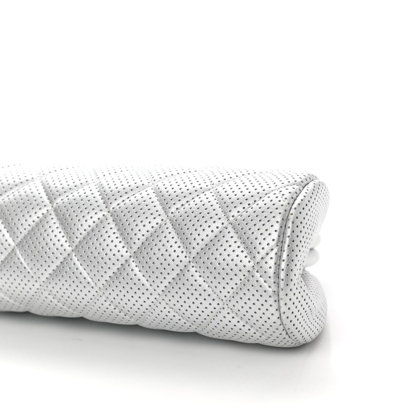Lambskin Perforated Timeless Clutch Light Silver