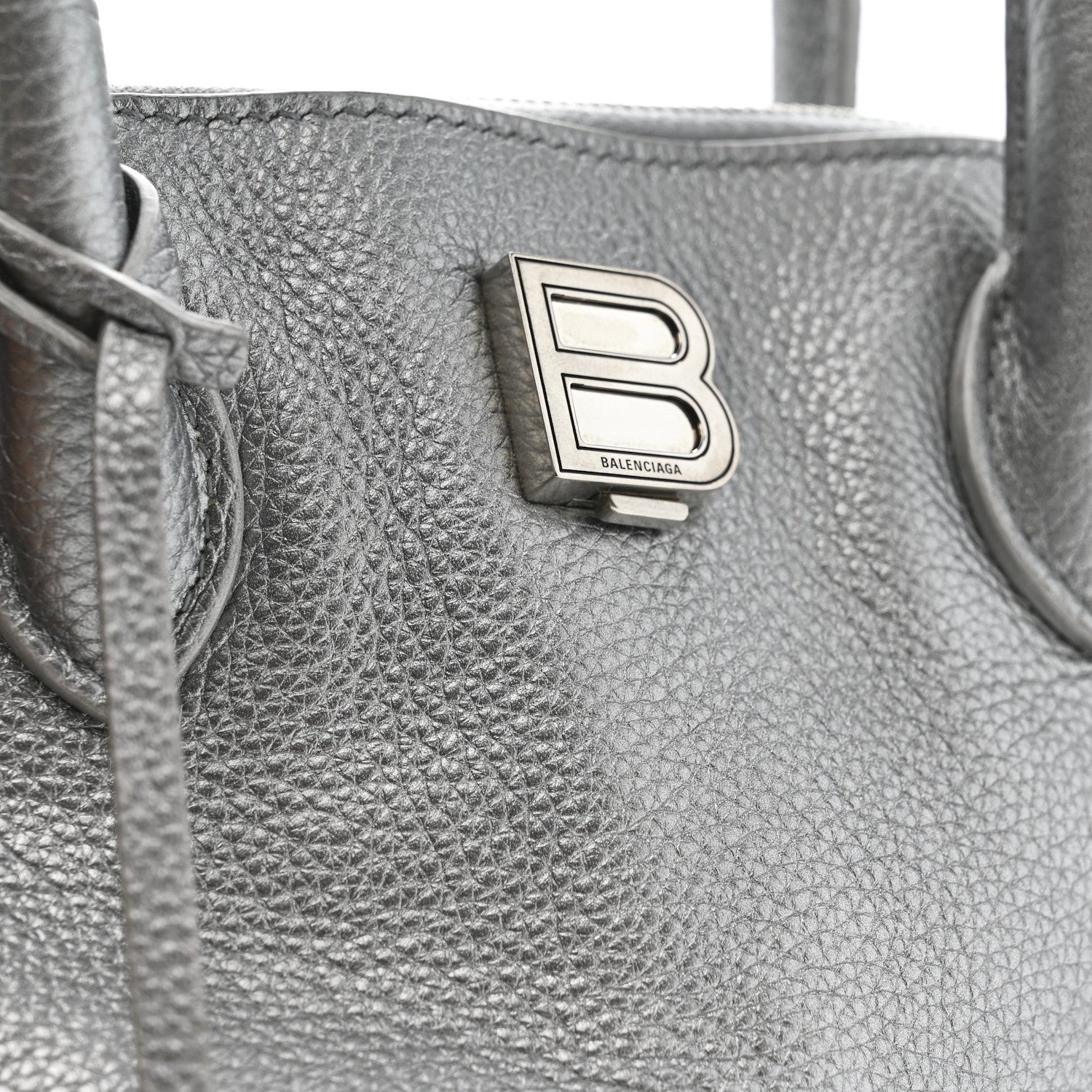 BALENCIAGA シルバー ロゴ 片耳のみ Balenciaga Metallic Calfskin LED Logo Projector Top Handle Bag