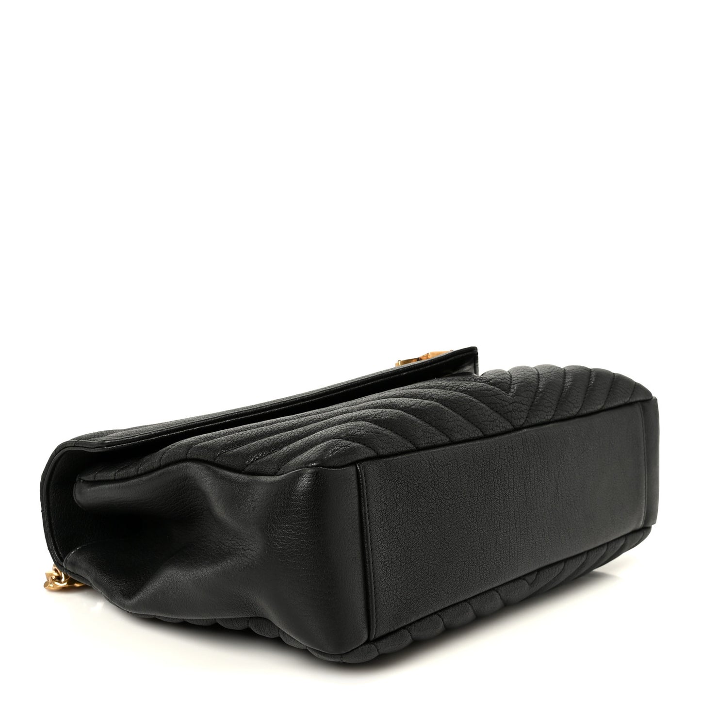 Sheepskin Matelasse Chevron Monogram Large College Satchel Black