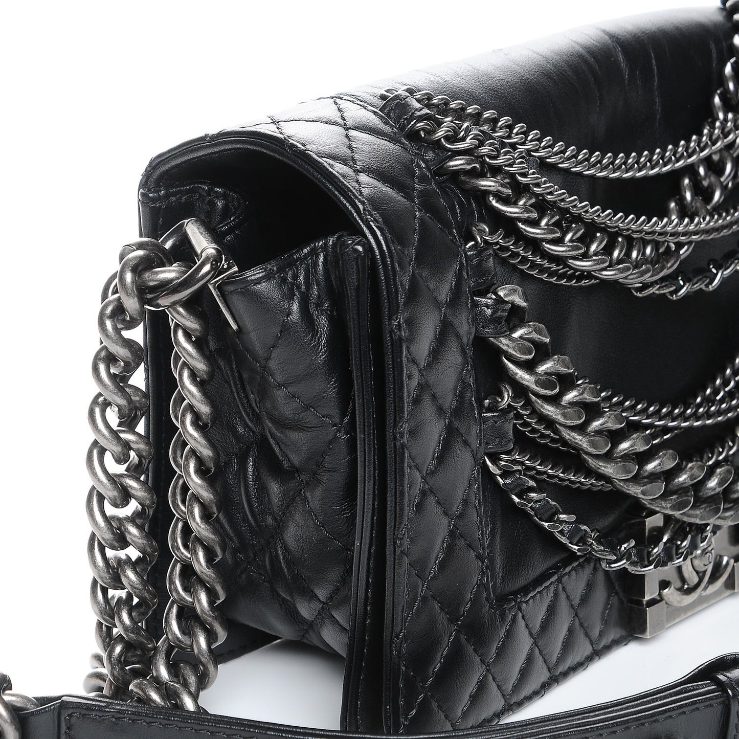 Calfskin Enchained Medium Boy Flap Black