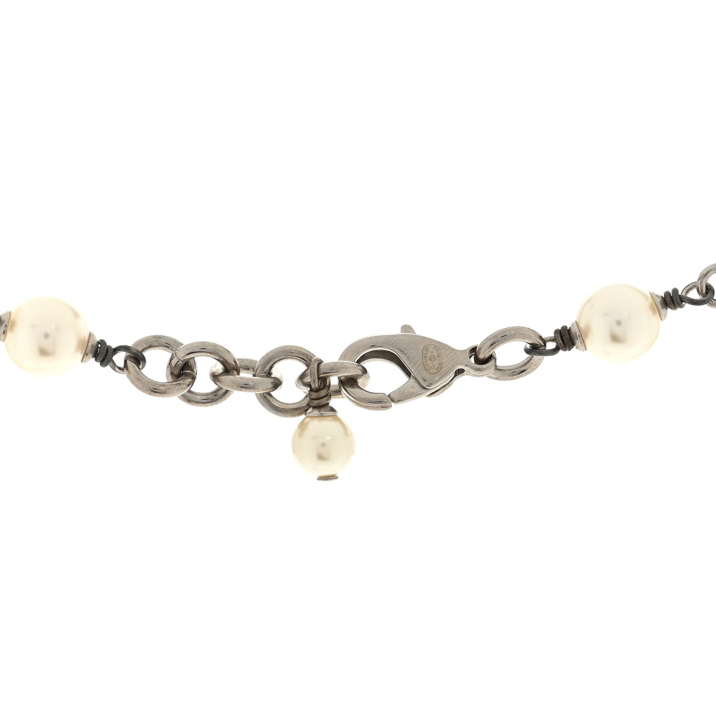 Graduated Pearl Crystal CC Long Necklace Silver