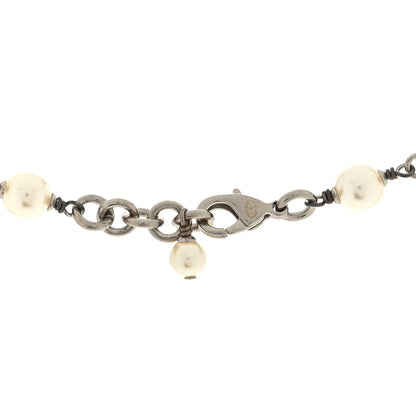 Chanel Graduated Pearl Crystal CC Long Necklace Silver 4 of 4