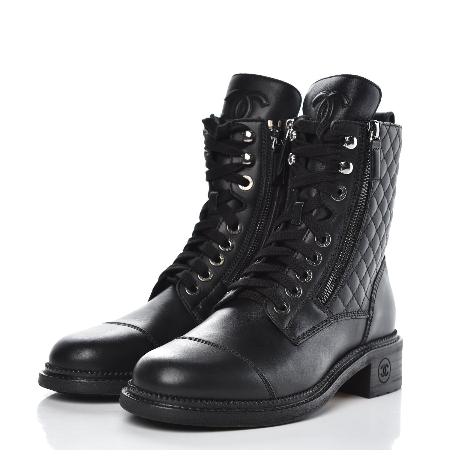 Chanel Calfskin Combat Boots 38 Black 3 of 9