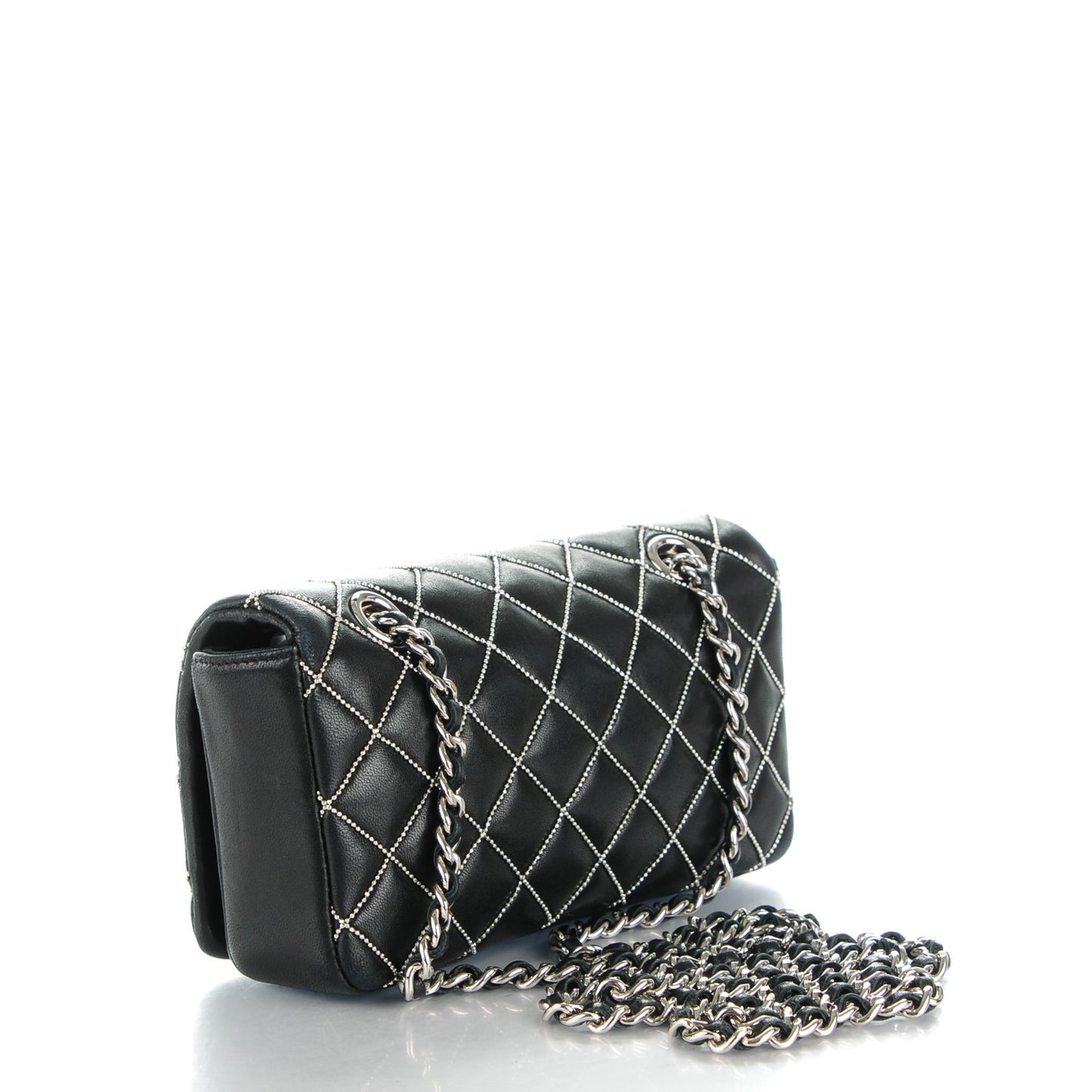 Lambskin Studded Mini Metal Beauty Flap Black