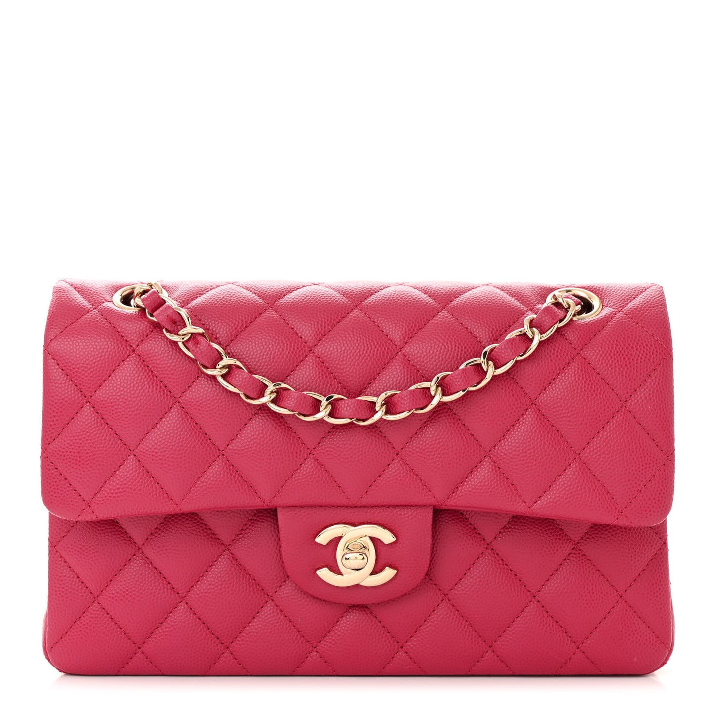 Caviar Quilted Small Double Flap Fuchsia