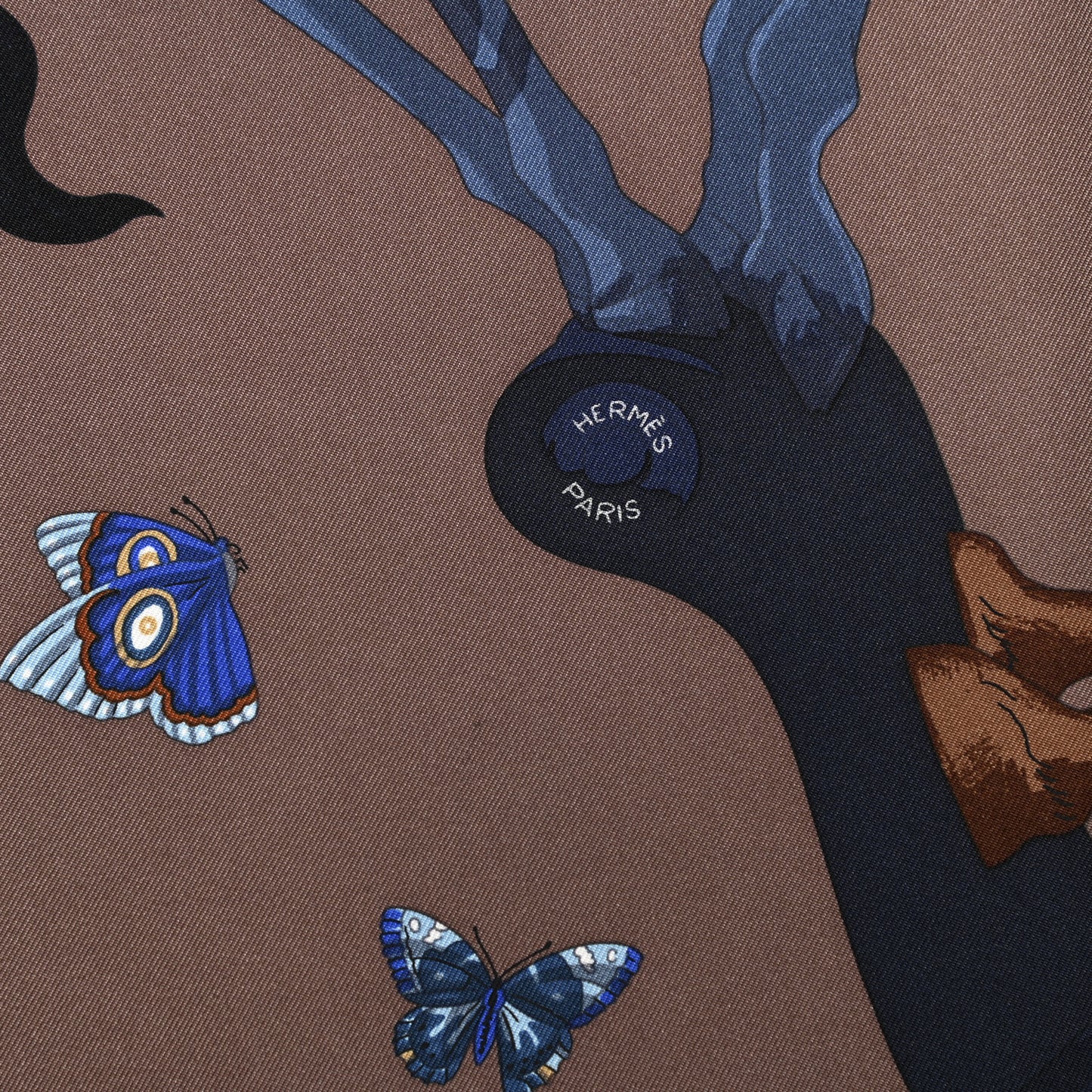 Silk Story Scarf 90 Marron Glace Bleu Nuit