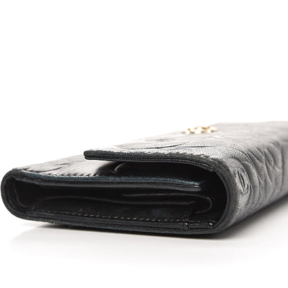 Chanel Lambskin Embossed Camellia Flap Wallet Black 10 of 15