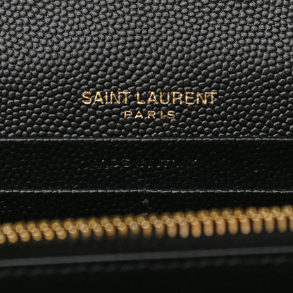 Saint Laurent Grain De Poudre Matelasse Chevron Monogram Chain Wallet Black 6 of 8