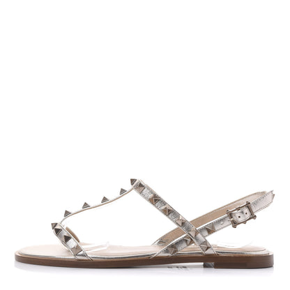 Valentino Garavani Metallic Nappa Rockstud T-Strap Slingback Flat Sandals 36.5 Skin 1 of 8