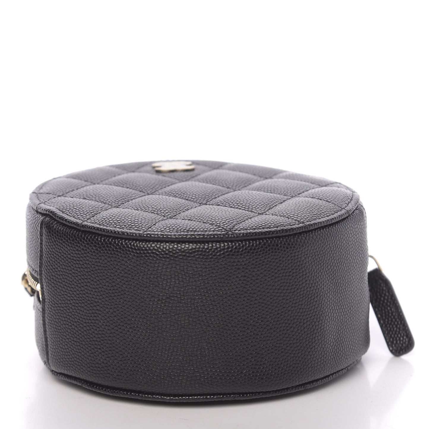 Caviar Quilted Round Clutch With Chain Black
