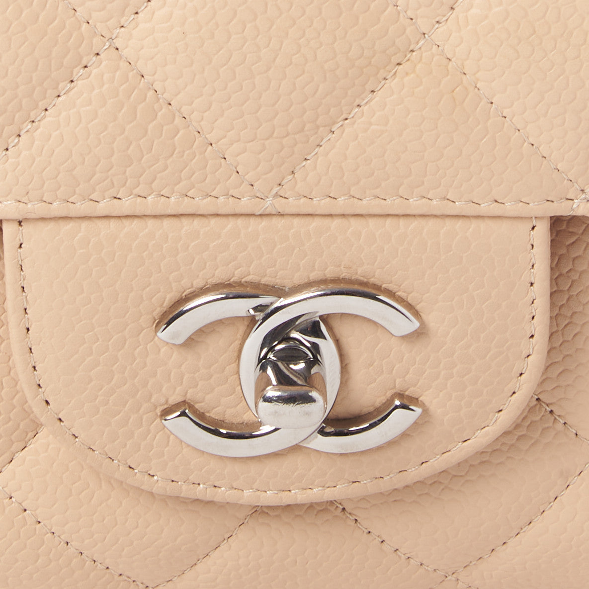 Caviar Quilted Jumbo Single Flap Beige
