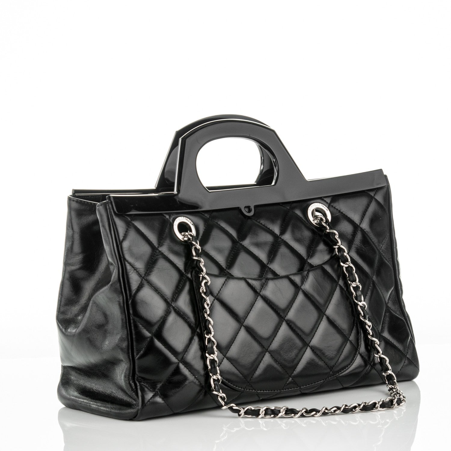 Chanel Glazed Calfskin Quilted Small CC Delivery Tote Black 3 of 10