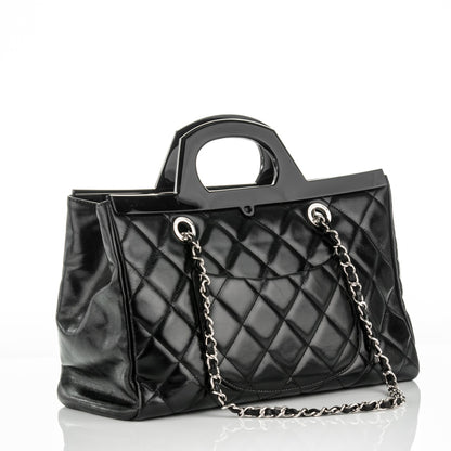 Chanel Glazed Calfskin Quilted Small CC Delivery Tote Black 3 of 10