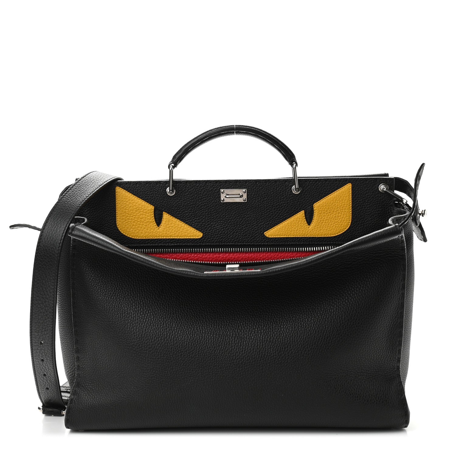 Fendi Cuoio Romano Selleria Monster Eyes Inlay Large Mens Peekaboo Iconic Essential Satchel Black Sunflower 1 of 13