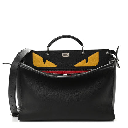 Fendi Cuoio Romano Selleria Monster Eyes Inlay Large Mens Peekaboo Iconic Essential Satchel Black Sunflower 1 of 13