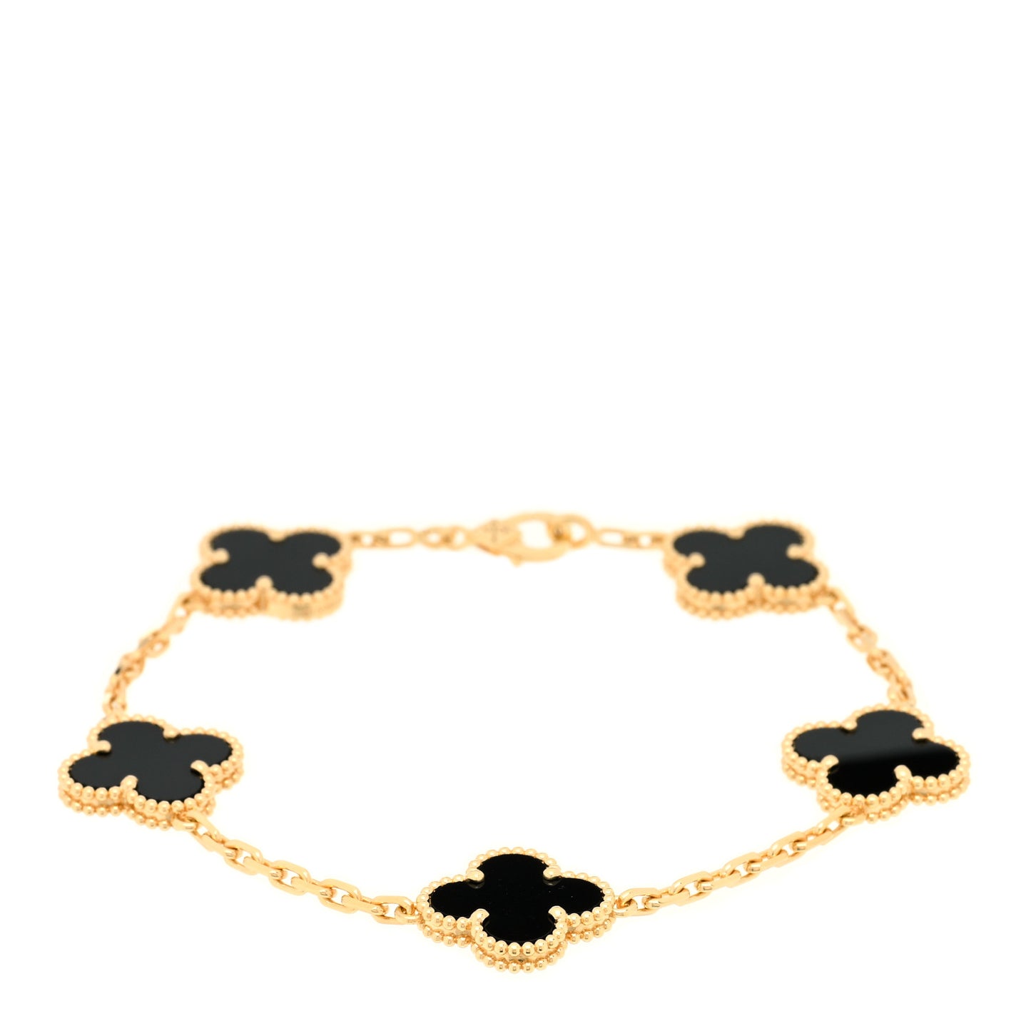 18K Yellow Gold Black Onyx 5 Motifs Vintage Alhambra Bracelet