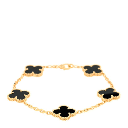 Van Cleef & Arpels 18K Yellow Gold Black Onyx 5 Motifs Vintage Alhambra Bracelet 1 of 5