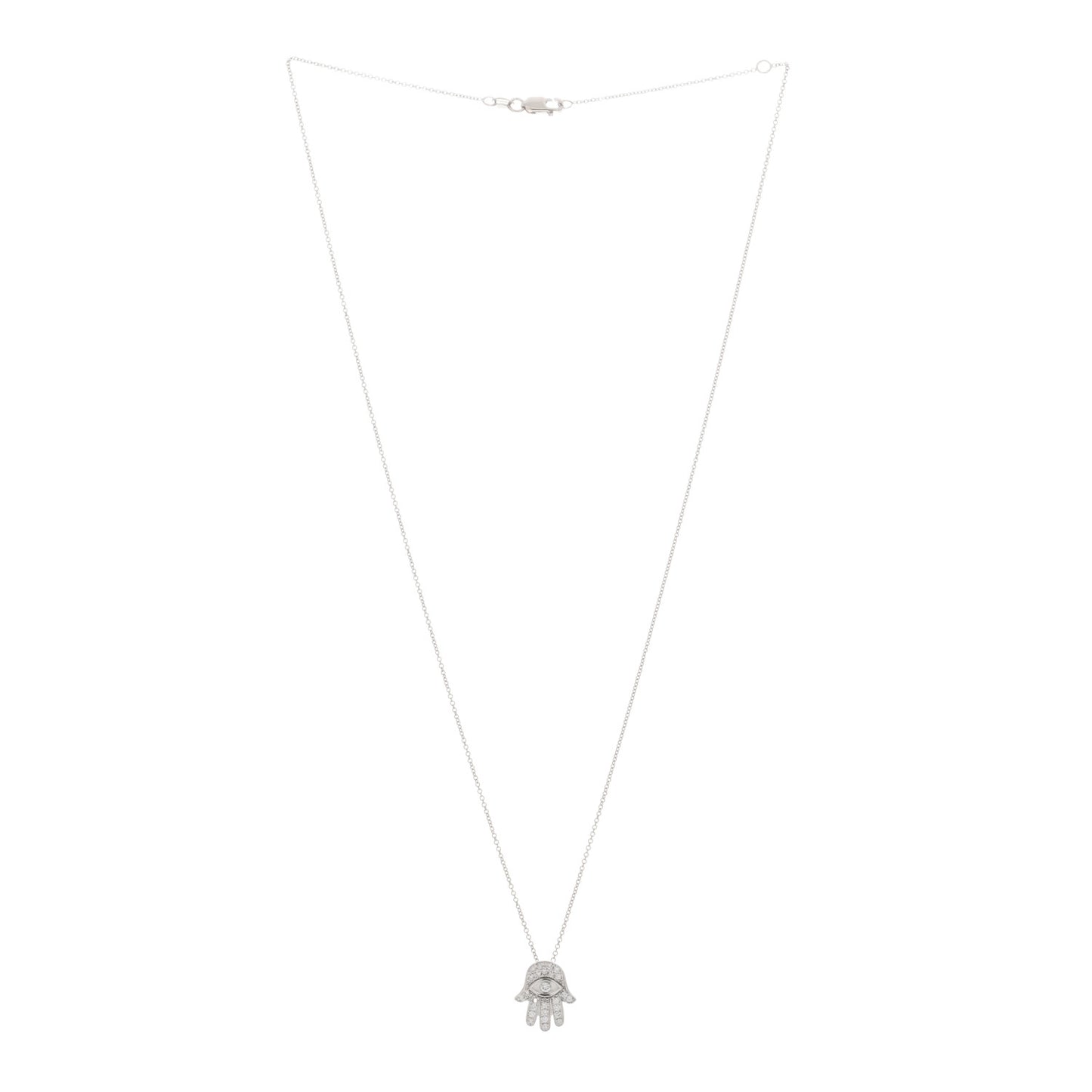 18K White Gold Diamond Hamsa Pendant Necklace