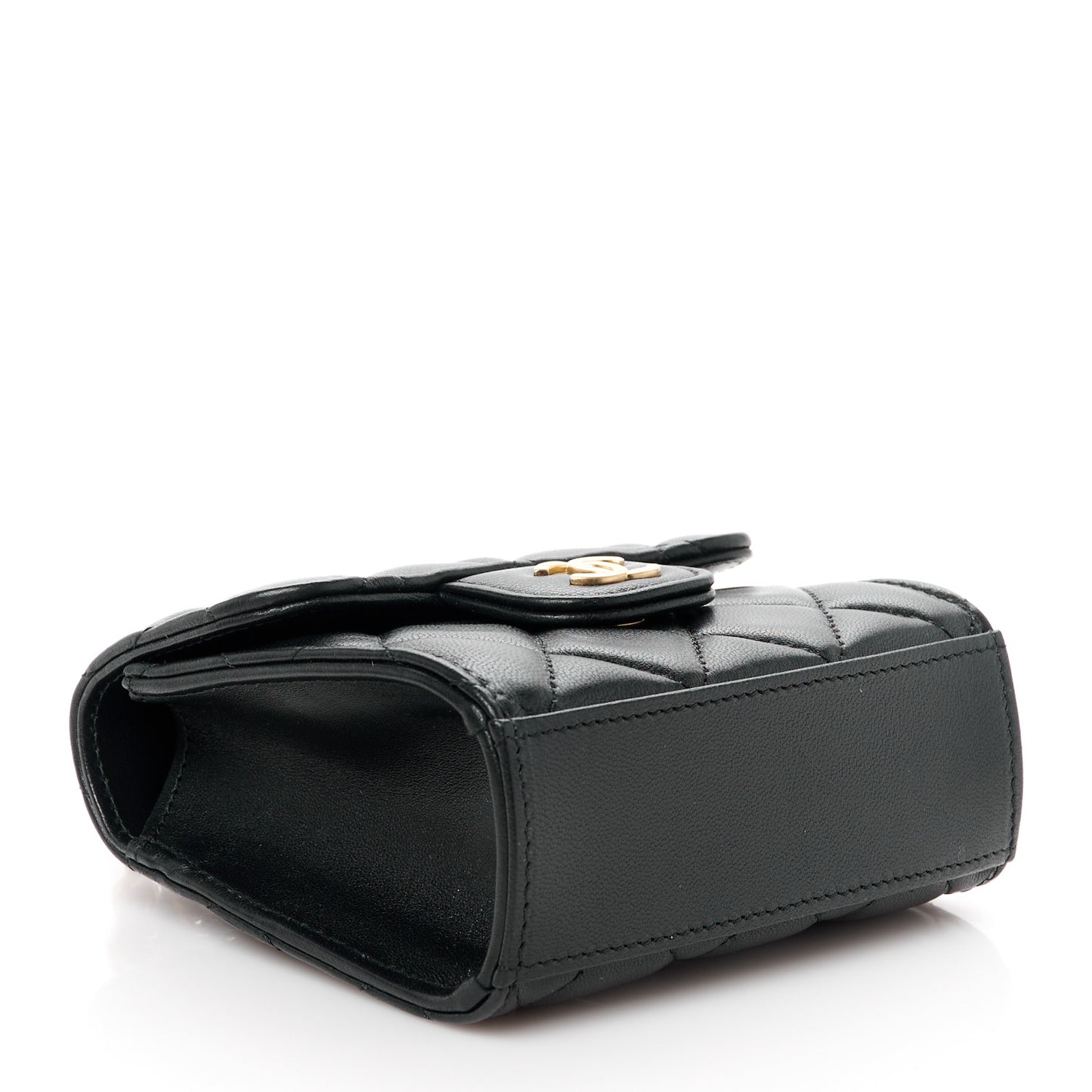 Lambskin Quilted Metal Top Handle Flap Clutch With Chain Black