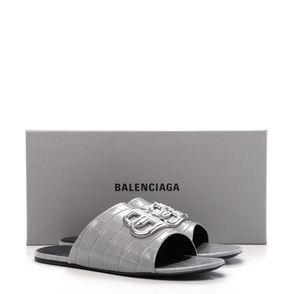 Balenciaga Calfskin Crocodile Embossed Oval BB 5mm Mule Sandals 38.5 Balenciaga Grey 9 of 9