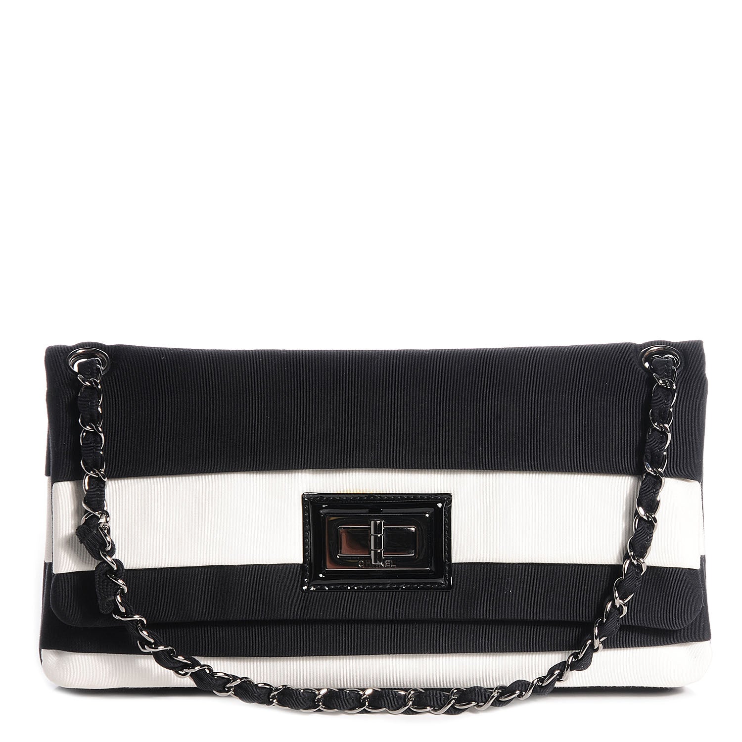 Chanel Grosgrain Stripy Mademoiselle Flap Bag Black White 1 of 7