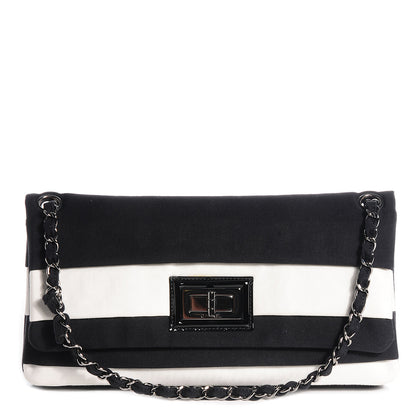 Chanel Grosgrain Stripy Mademoiselle Flap Bag Black White 1 of 7