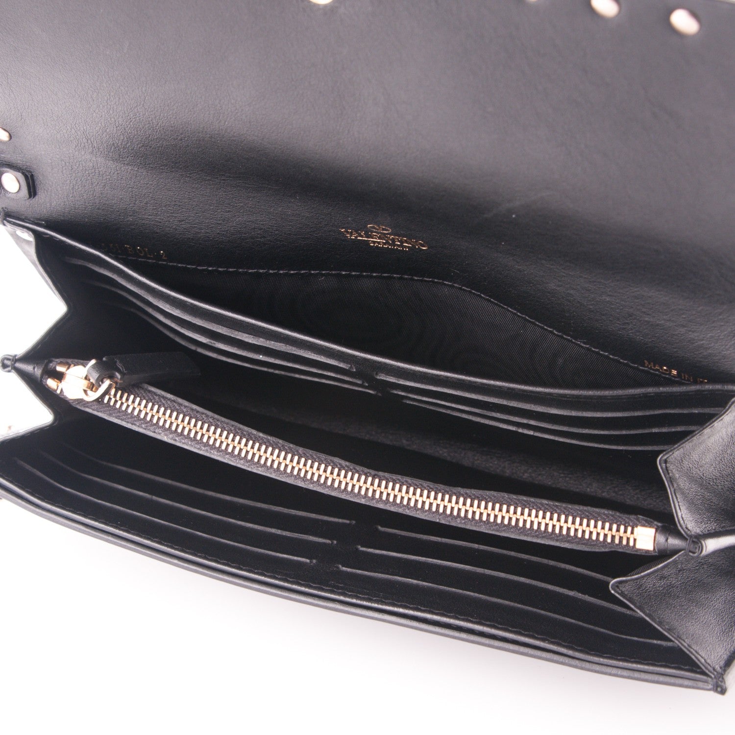 Valentino Garavani Vitello Rockstud Flap Wallet on Chain Black 5 of 7