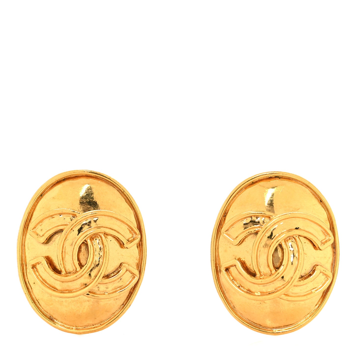Metal Round CC Clip On Earrings Gold