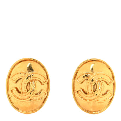 Chanel Metal Round CC Clip On Earrings Gold 1 of 4