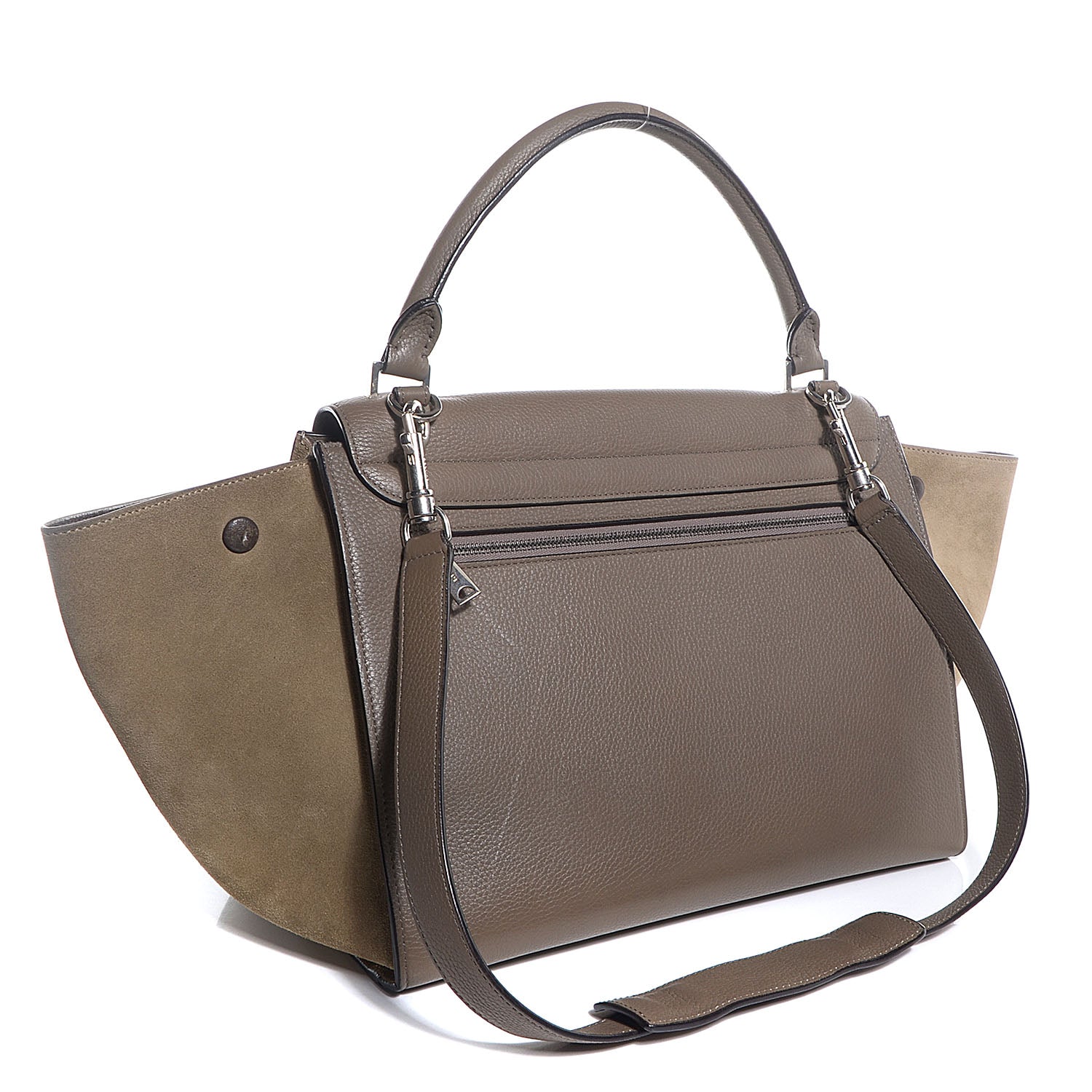 Celine Drummed Calfskin Suede Medium Trapeze Taupe 3 of 9