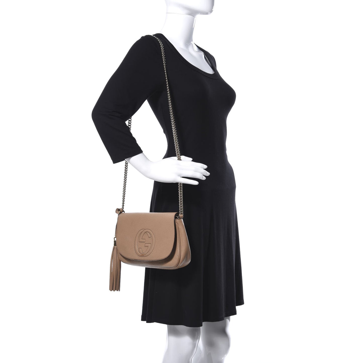 Pebbled Calfskin Medium Soho Flap Crossbody Camelia