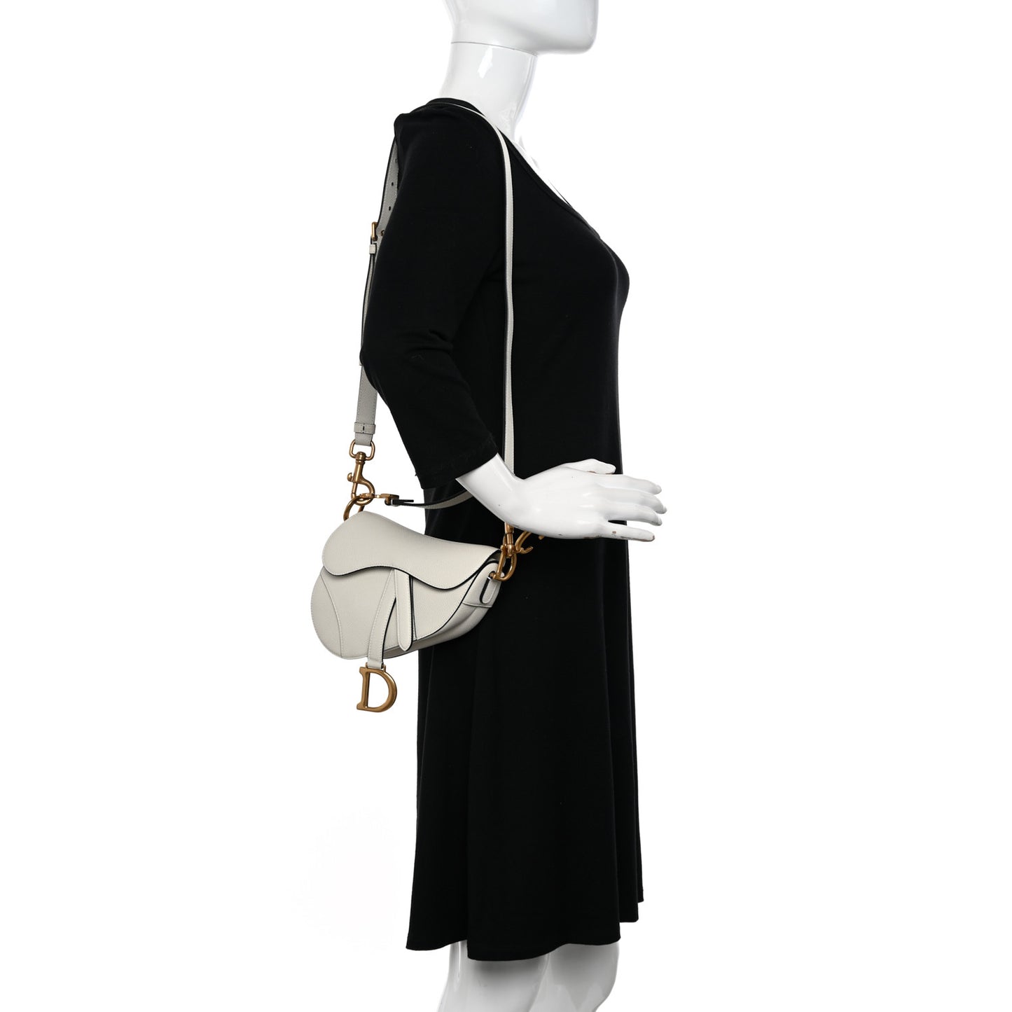 Grained Calfskin Mini Saddle Bag With Strap White