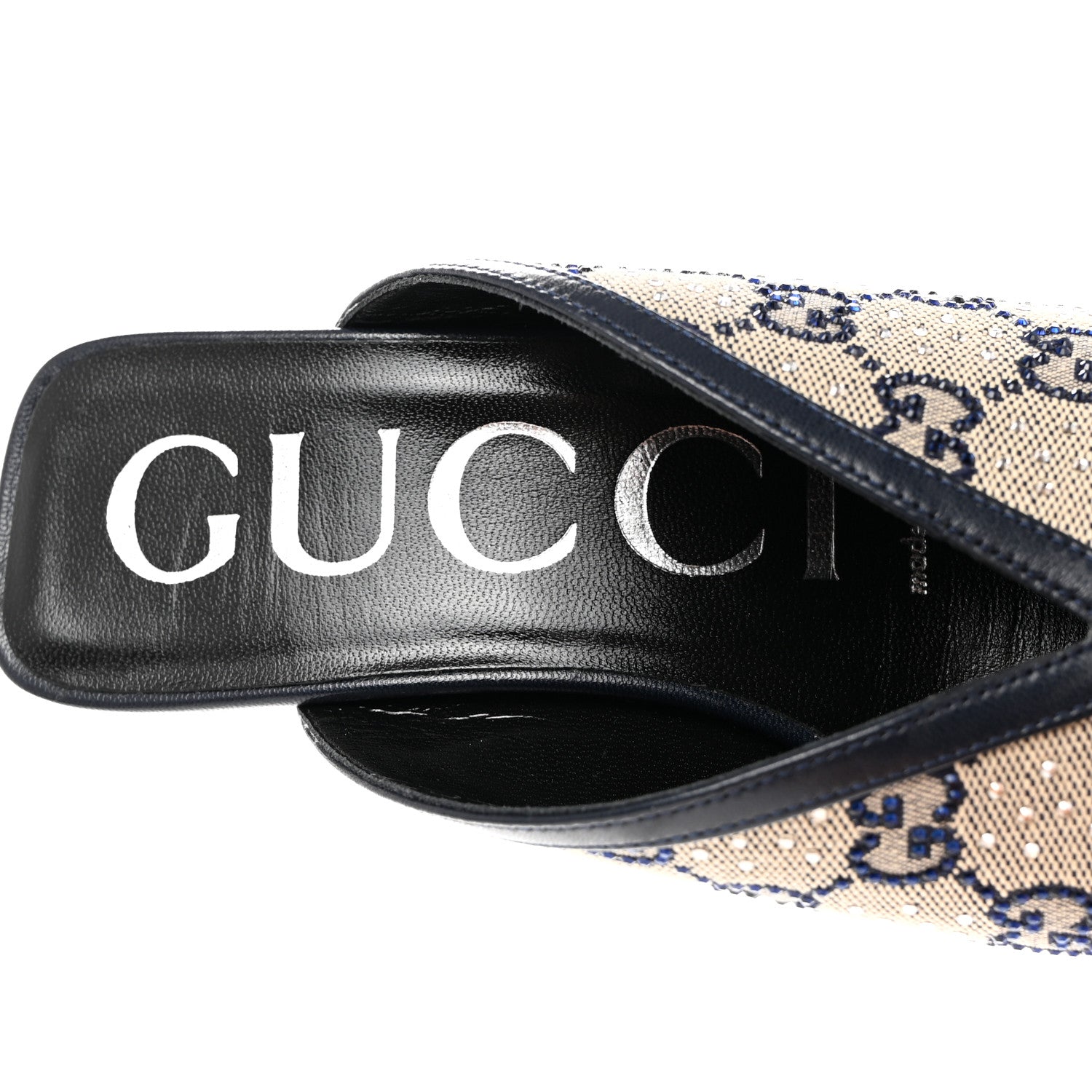 Gucci New Canvas Malaga Kid Crystal GG Monogram Square G 95mm Slide Sandals 36 Beige Blue 6 of 9