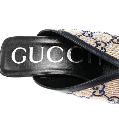 Gucci New Canvas Malaga Kid Crystal GG Monogram Square G 95mm Slide Sandals 36 Beige Blue 6 of 9