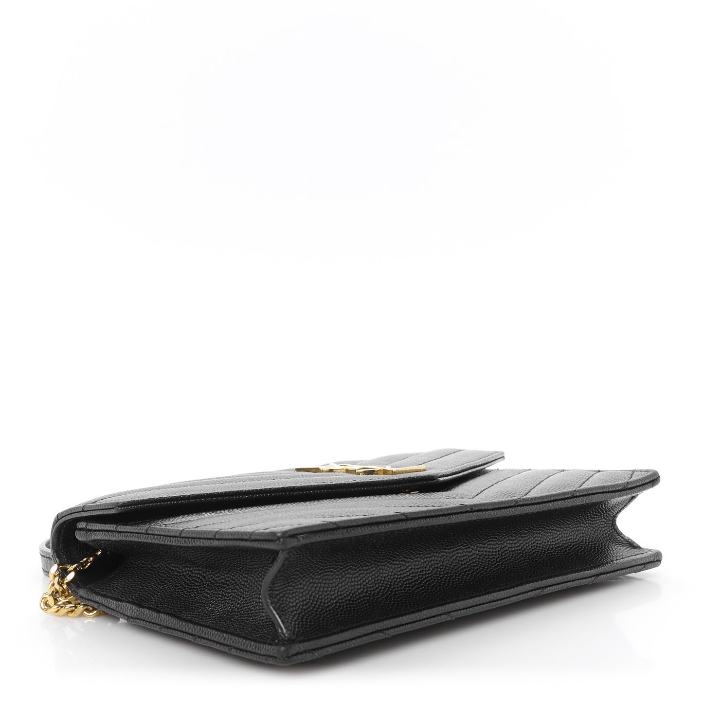 Grain De Poudre Matelasse Chevron Monogram Envelope Chain Wallet Black