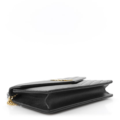 Saint Laurent Grain De Poudre Matelasse Chevron Monogram Envelope Chain Wallet Black 4 of 11