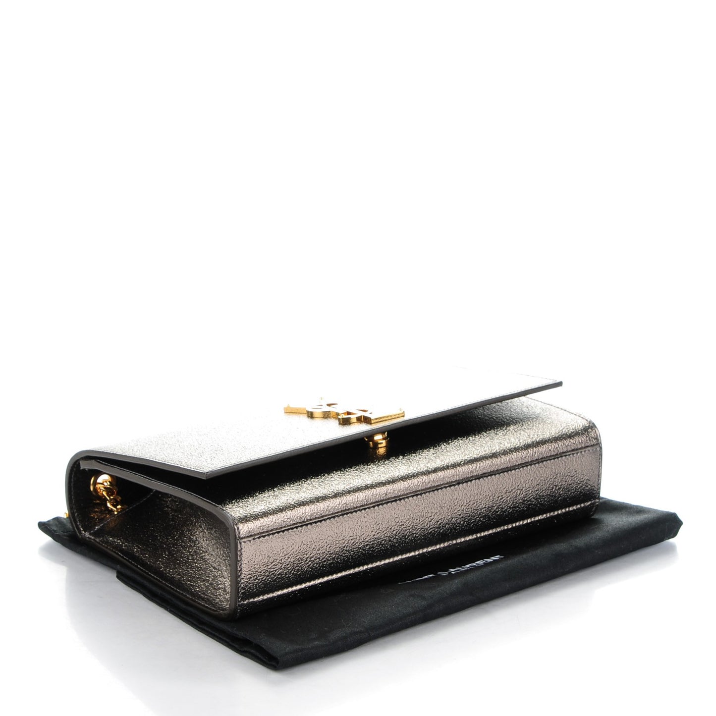 Metallic Calfskin Medium Classic Monogram Kate Satchel Grey