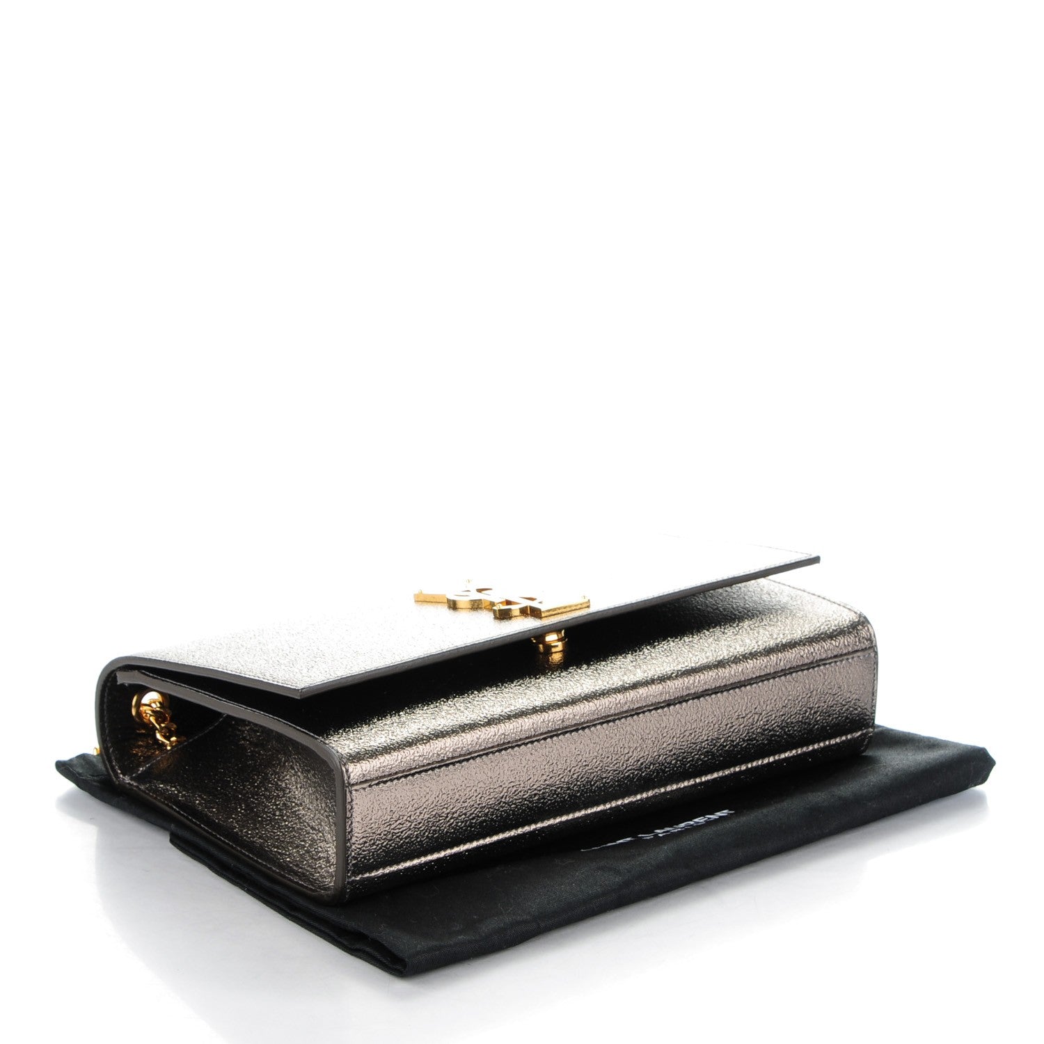 Saint Laurent Metallic Calfskin Medium Classic Monogram Kate Satchel Grey 4 of 6