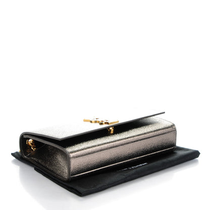 Saint Laurent Metallic Calfskin Medium Classic Monogram Kate Satchel Grey 4 of 6